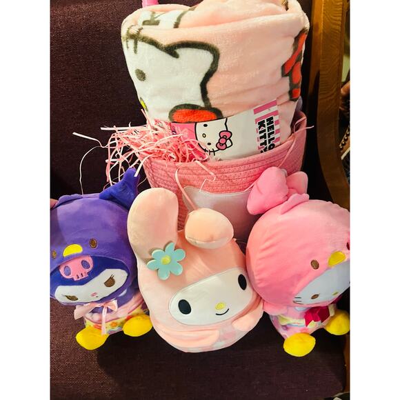 Hello Kitty storage Easter gift basket My Melody and Hello Kitty squishmallow